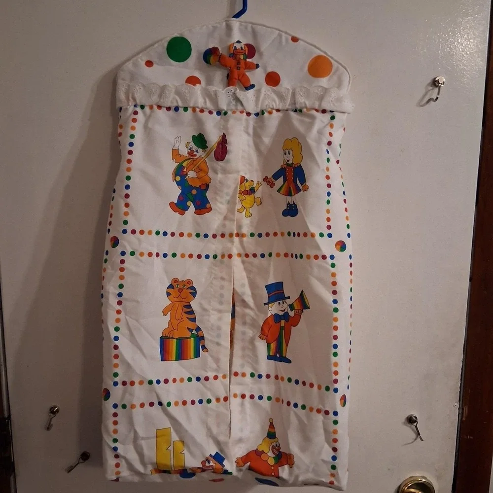 Vintage 80s Rainbow Circus Clown Diaper‎ Stacker AOP EUC